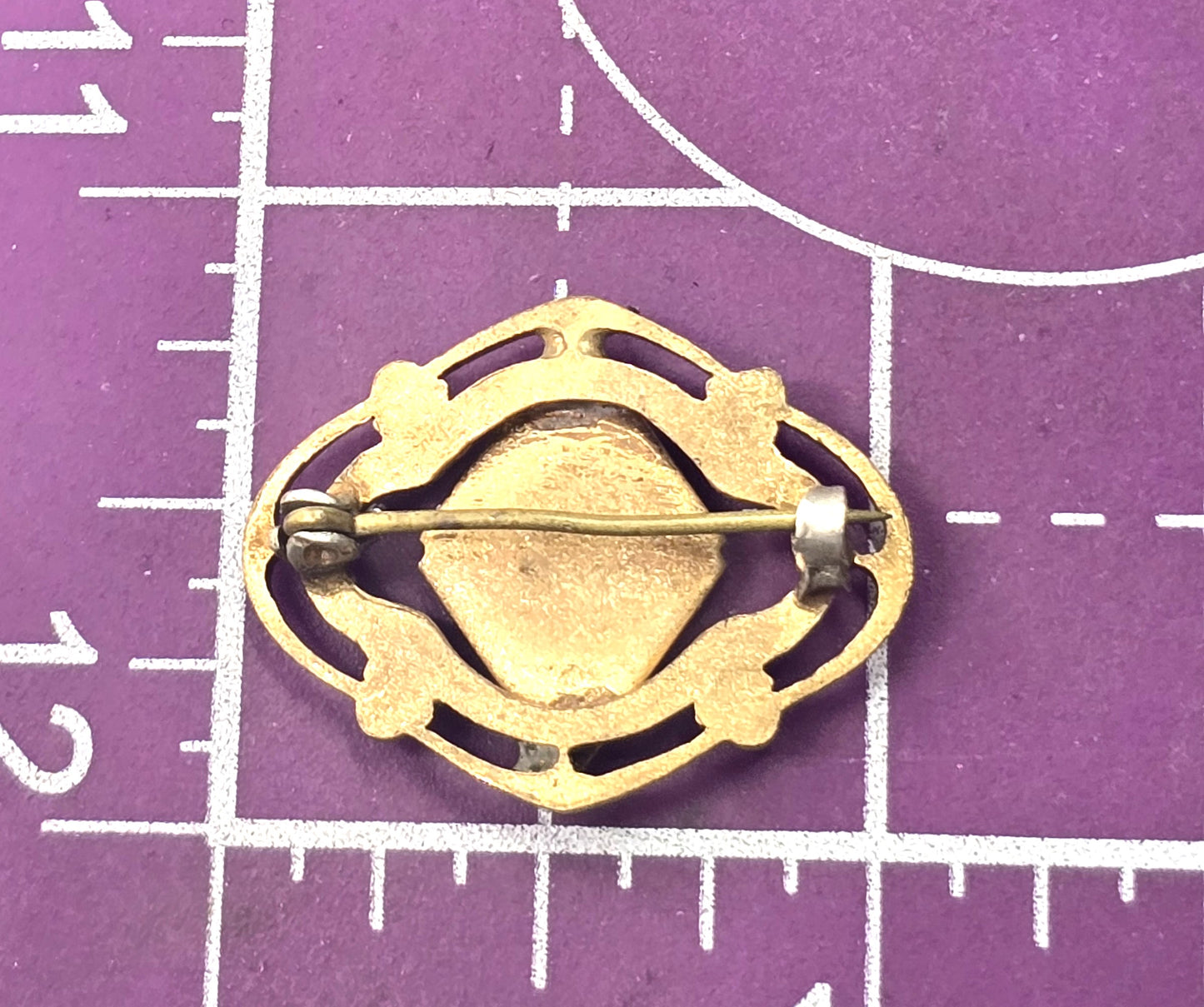 Victorian Goldstone aventurine Czech glass stamped brass vintage brooch pin