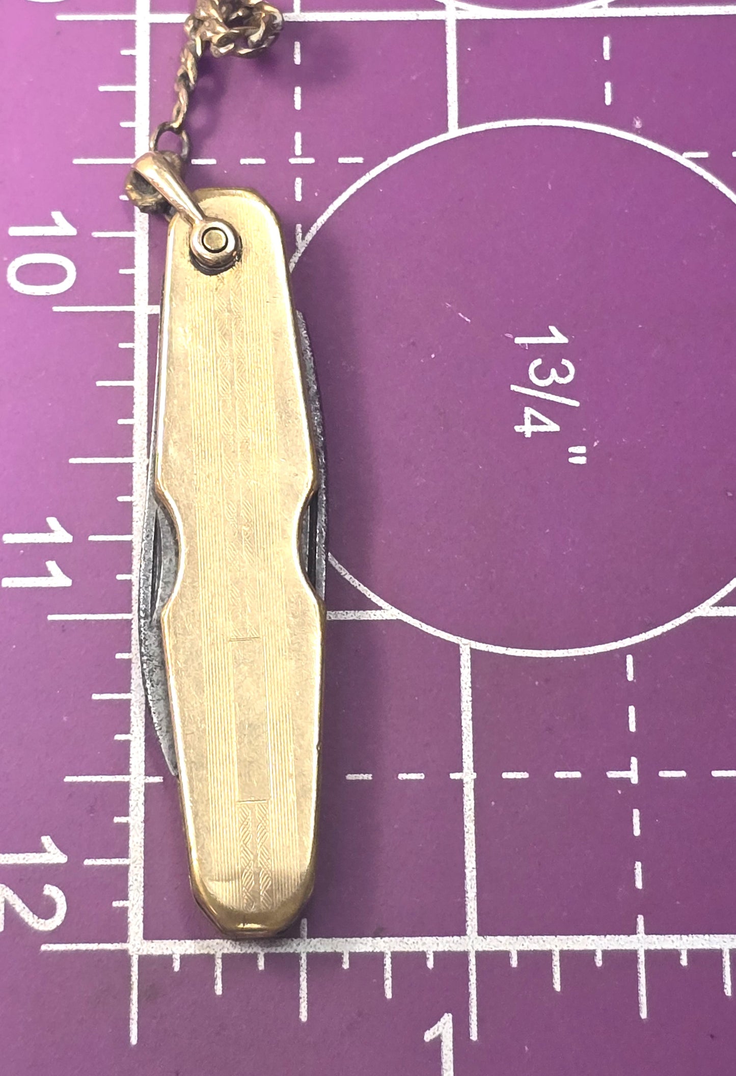 Simmons gold filled antique pocket knife fob on chain Double sided blank plate