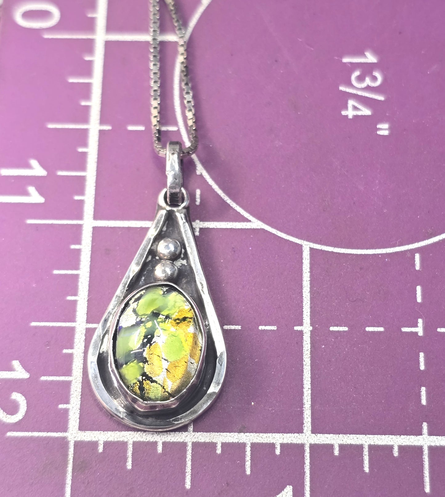 Dichroic glass vintage green Taxco Mexican sterling silver necklace