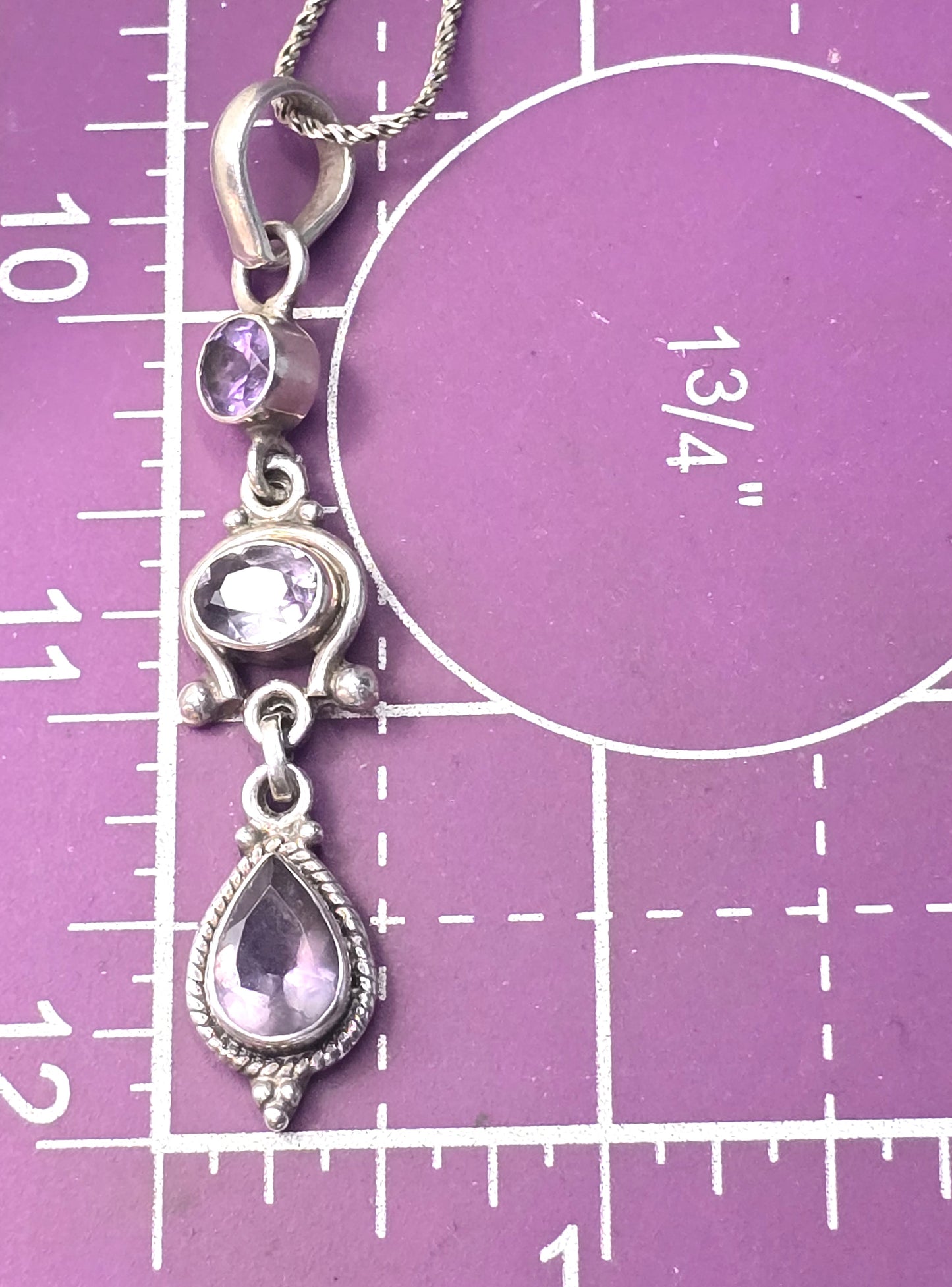 Amethyst flower purple multi gemstone long sterling silver vintage necklace
