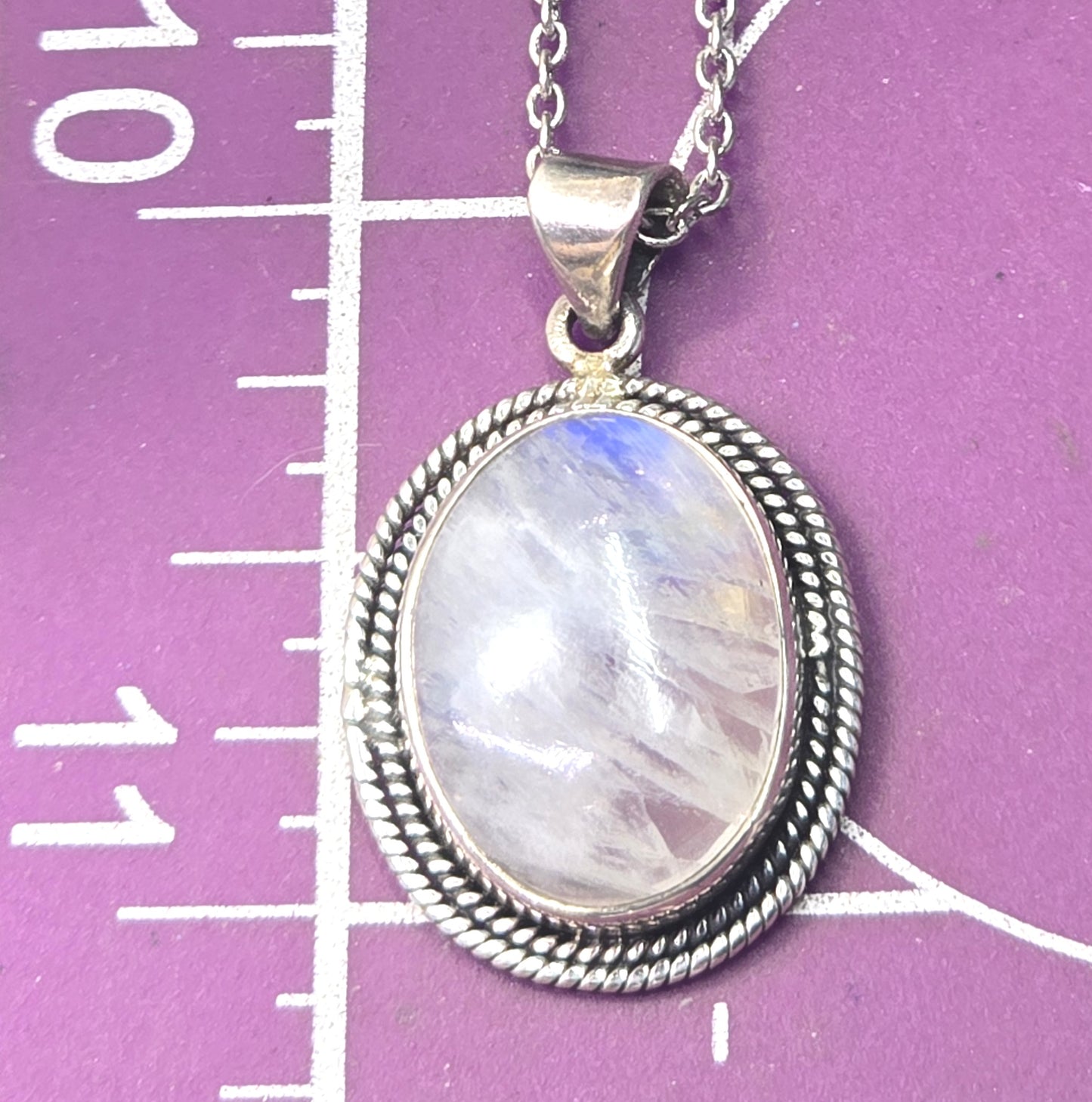 Rainbow Moonstone Flashy gemstone tribal sterling silver necklace