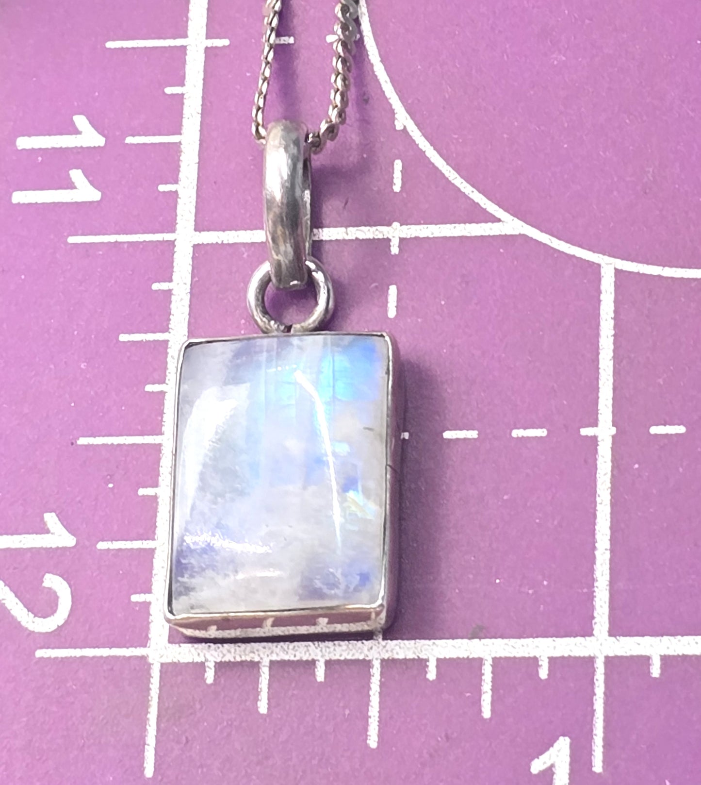 Rainbow Moonstone Flashy square gemstone tribal sterling silver necklace