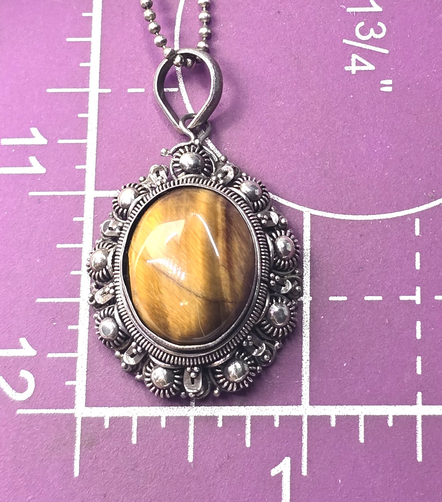 Tiger's eye Tribal ethnic thick vintage sterling silver necklace