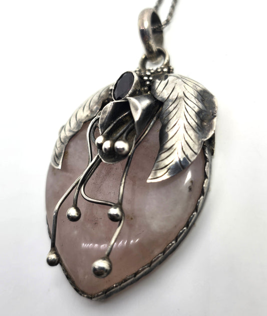 John & Ann Doran rose quartz garnet artisan pendant sterling silver necklace