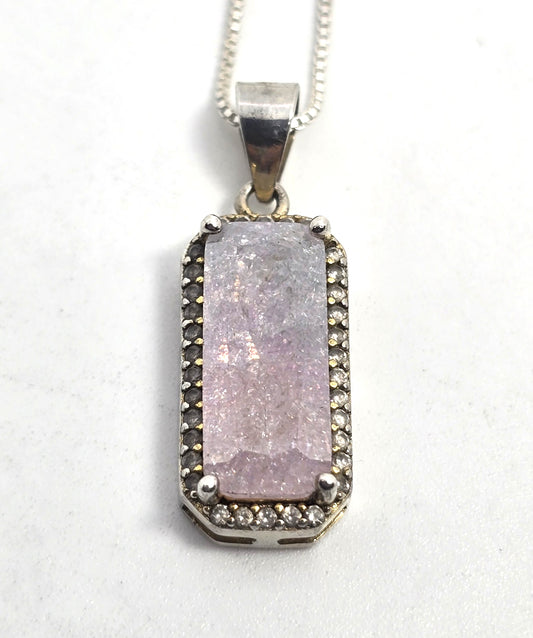 Kunzite natural UV pink stone Cubic zirconia sterling silver necklace