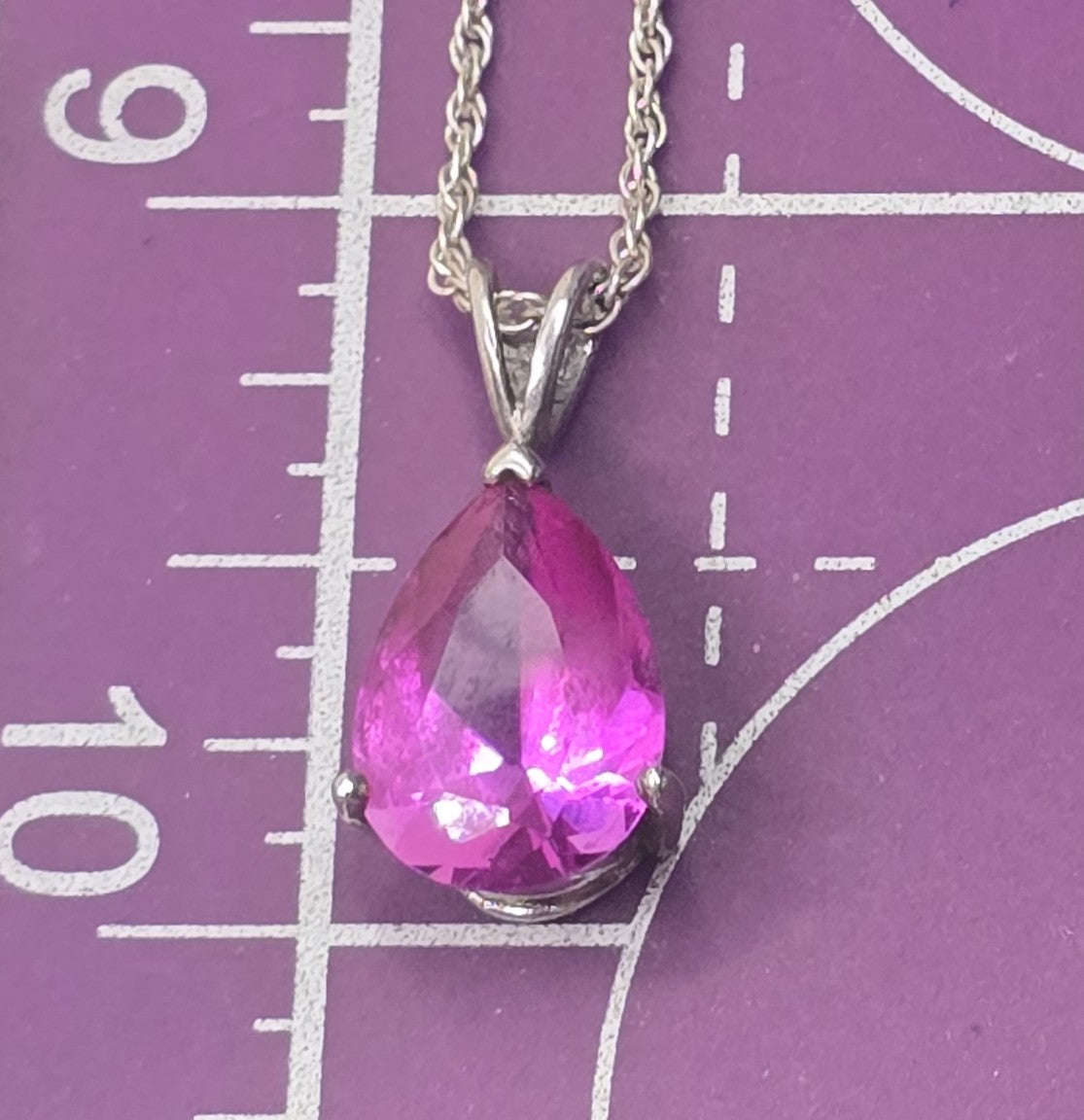 HAN Pink Sapphire faceted pear cut open work sterling silver pendant necklace