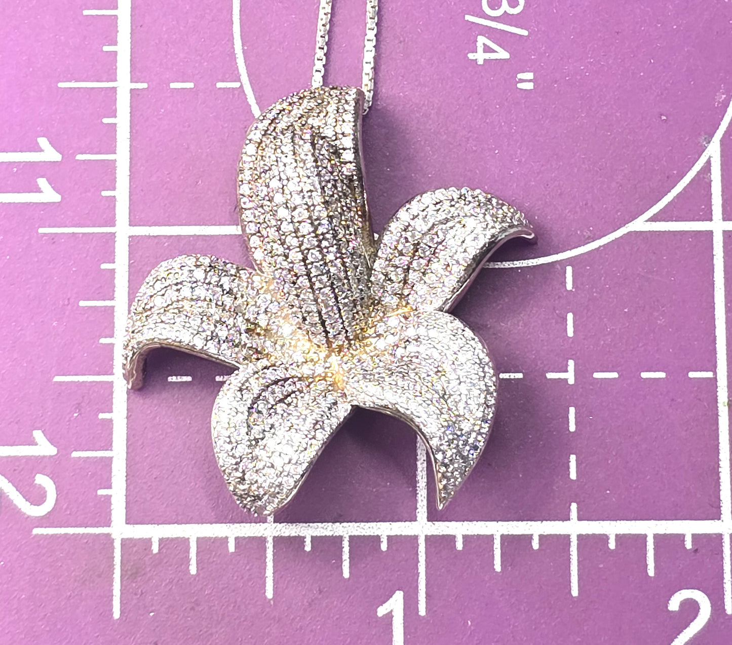 Lilly pave CZ cubic Zirconia sterling silver signed pendant necklace