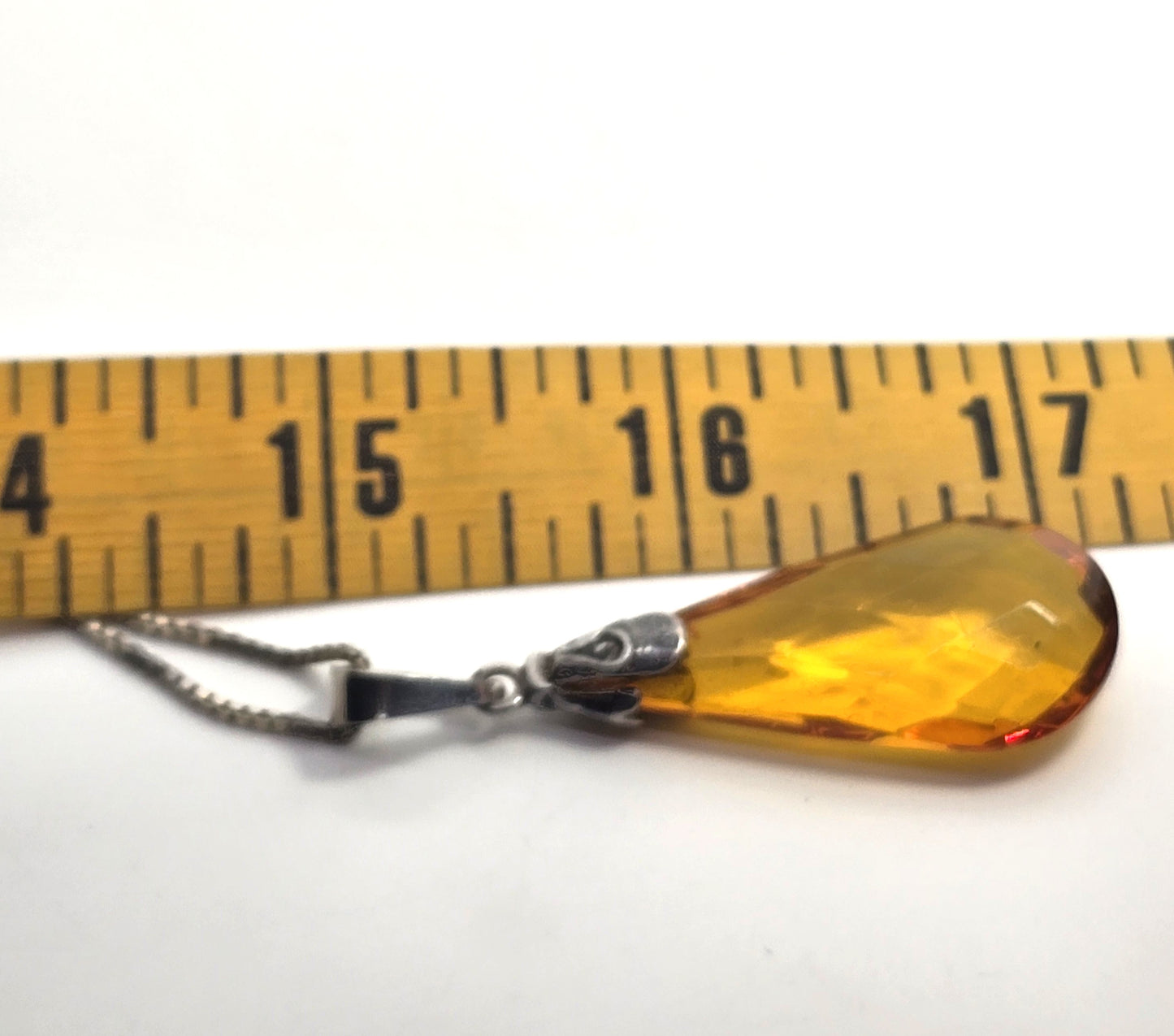 Citrine faceted Pear cut glass vintage sterling silver pendant necklace