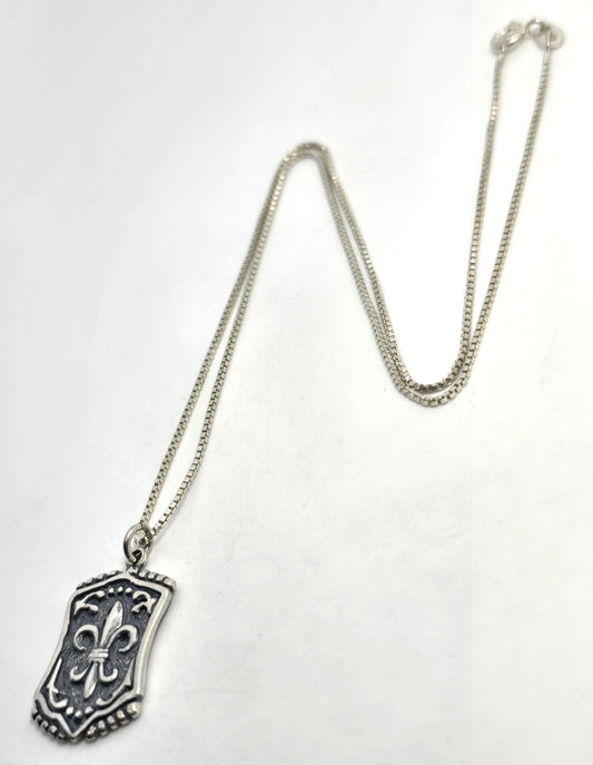 Fleur De Lis New Orleans Shube vintage sterling silver signed pendant necklace