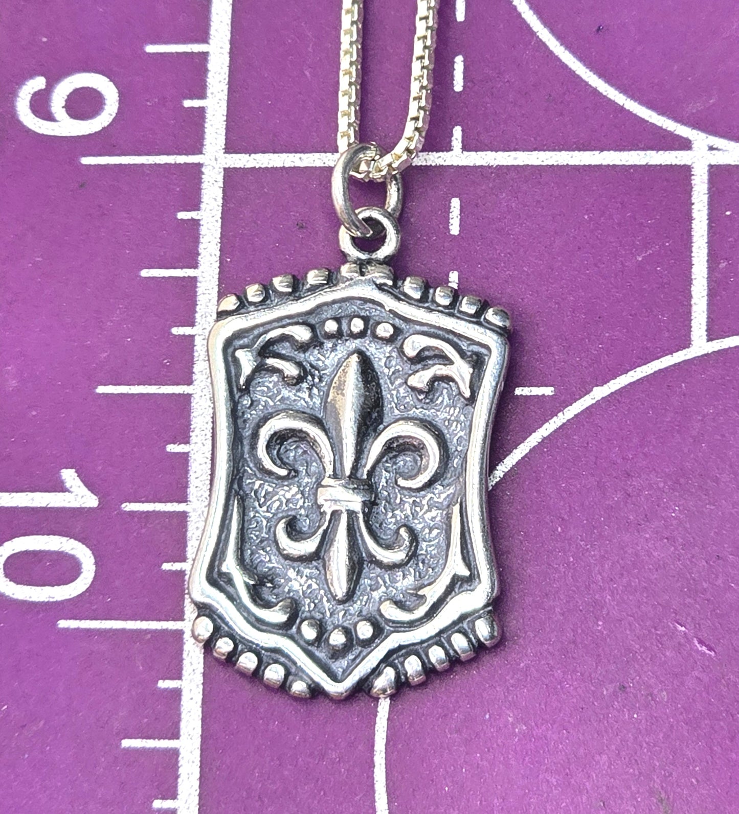 Fleur De Lis New Orleans Shube vintage sterling silver signed pendant necklace