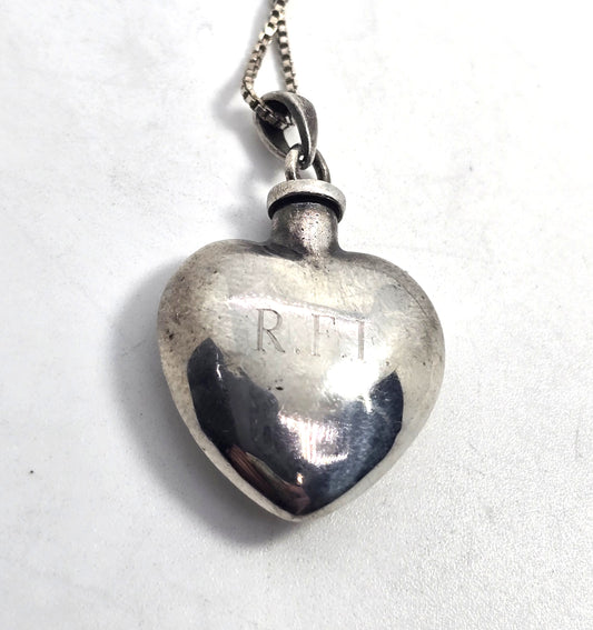 Etched heart perfume cremation sterling silver memento mori necklace