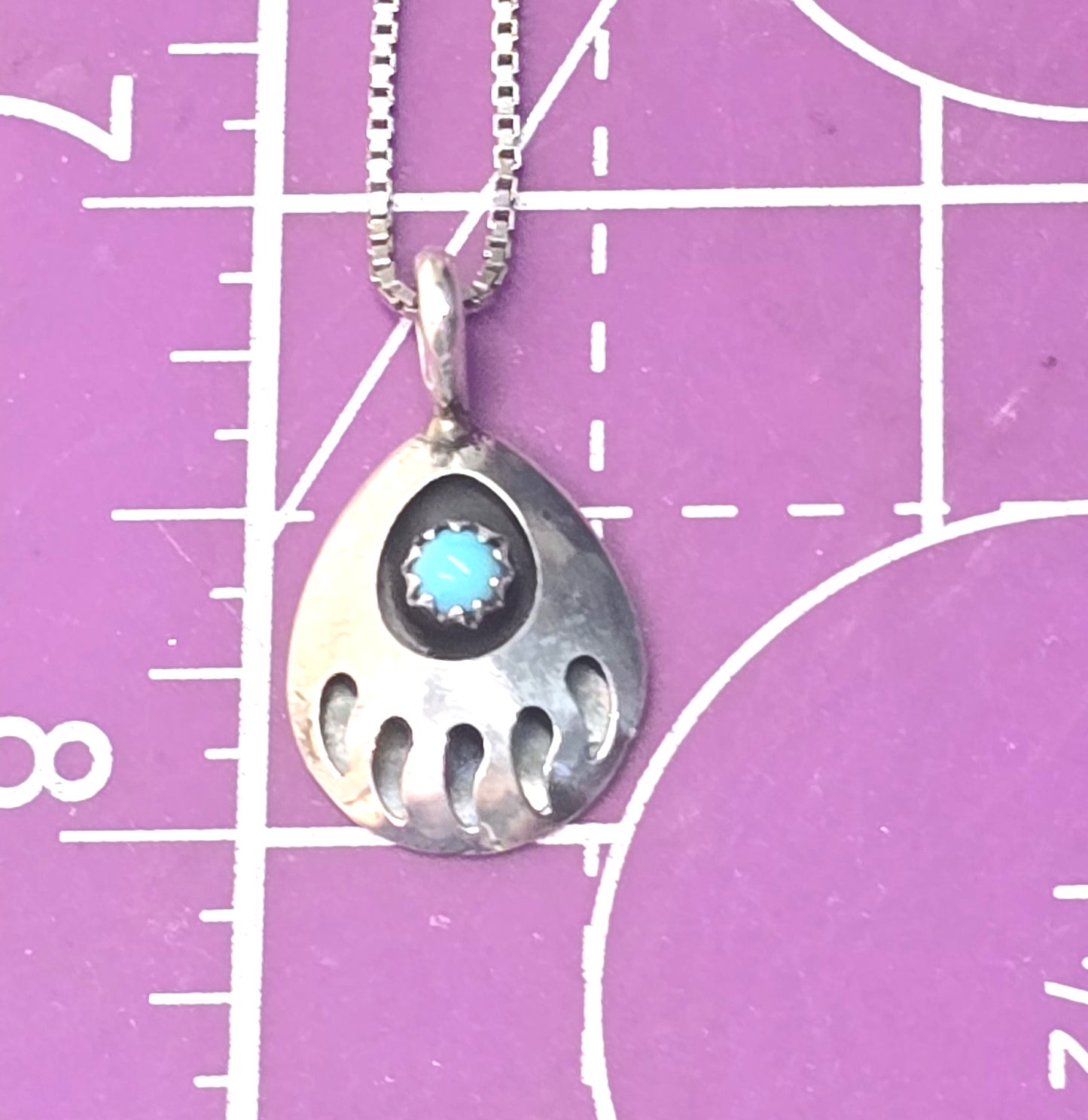 Navajo bear paw blue turquoise vintage sterling pendant necklace