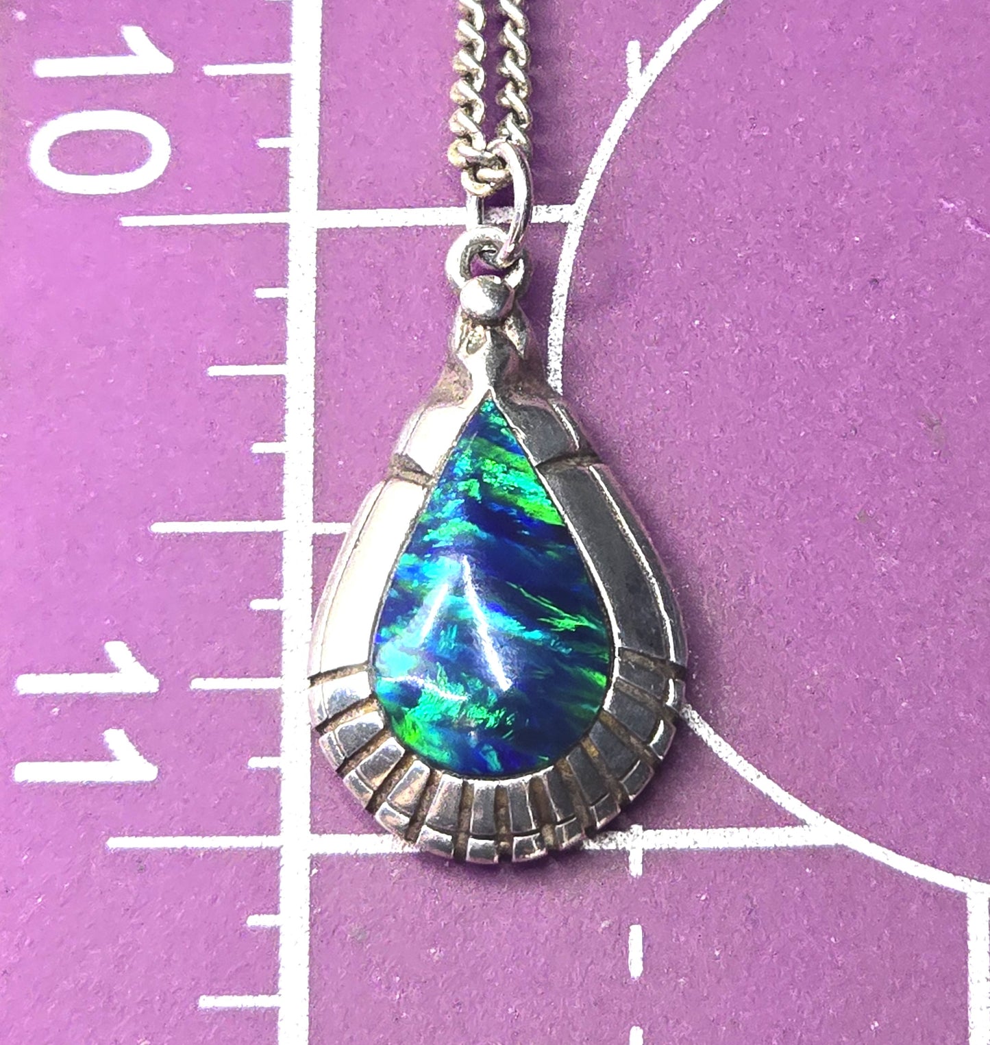 Blue fire opal VM Native American sterling silver vintage necklace