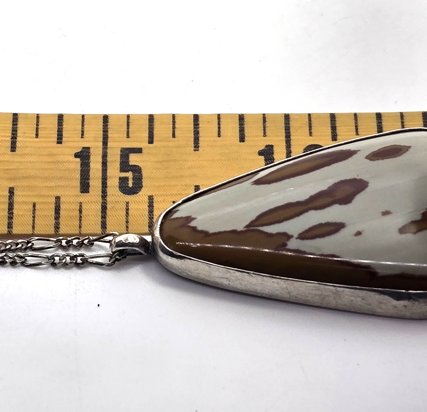 Owyhee jasper Landscape jasper pear vintage sterling silver artisan pendant necklace