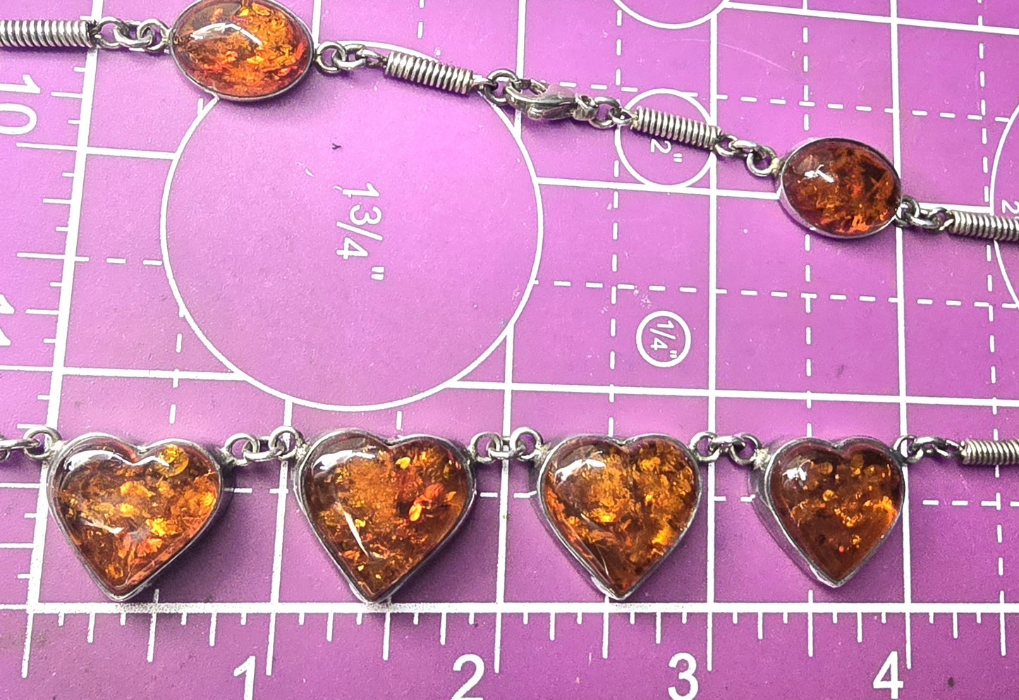 UTC Amber multi stone heart statement vintage sterling silver necklace 21 inches