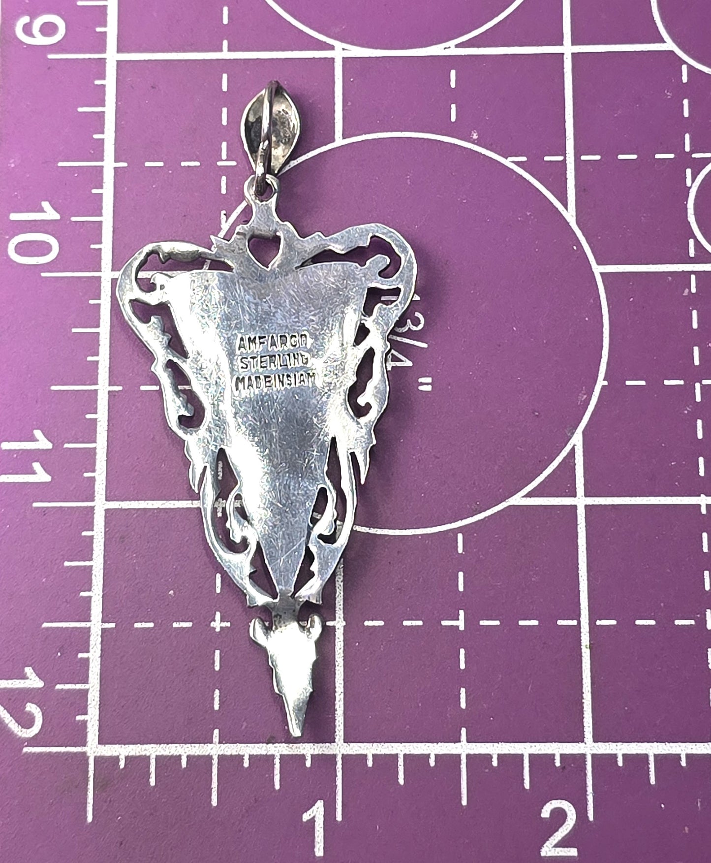 AmFarco Siam black nielloware vintage signed sterling silver triangle pendant