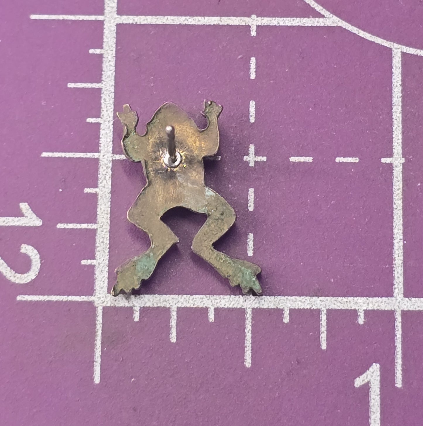 Jumping frog green brass vintage post stud earrings