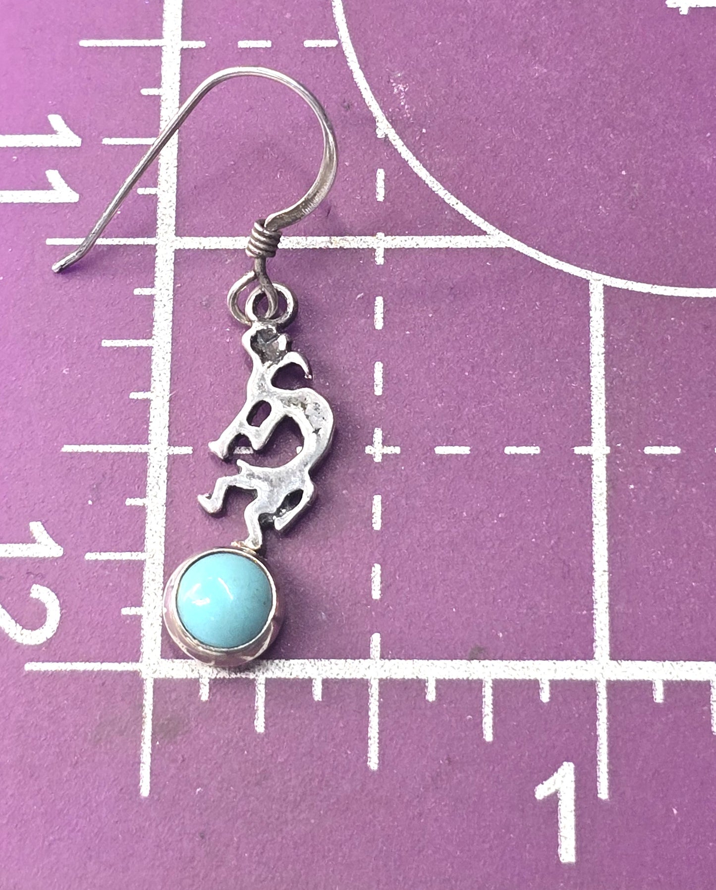 Kokopelli turquoise vintage sterling silver Southwestern drop earrings