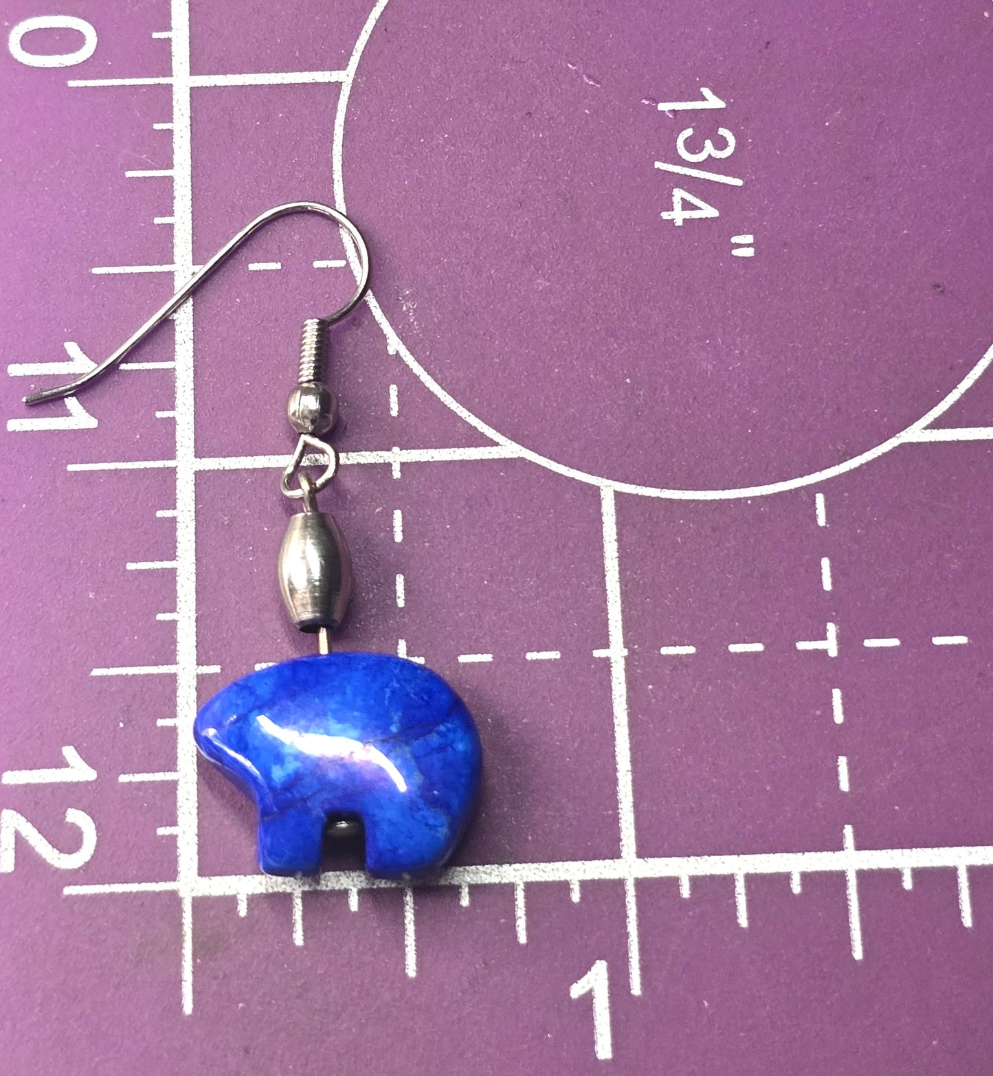 Zuni bear blue stone silver plated vintage Southwestern drop earrings