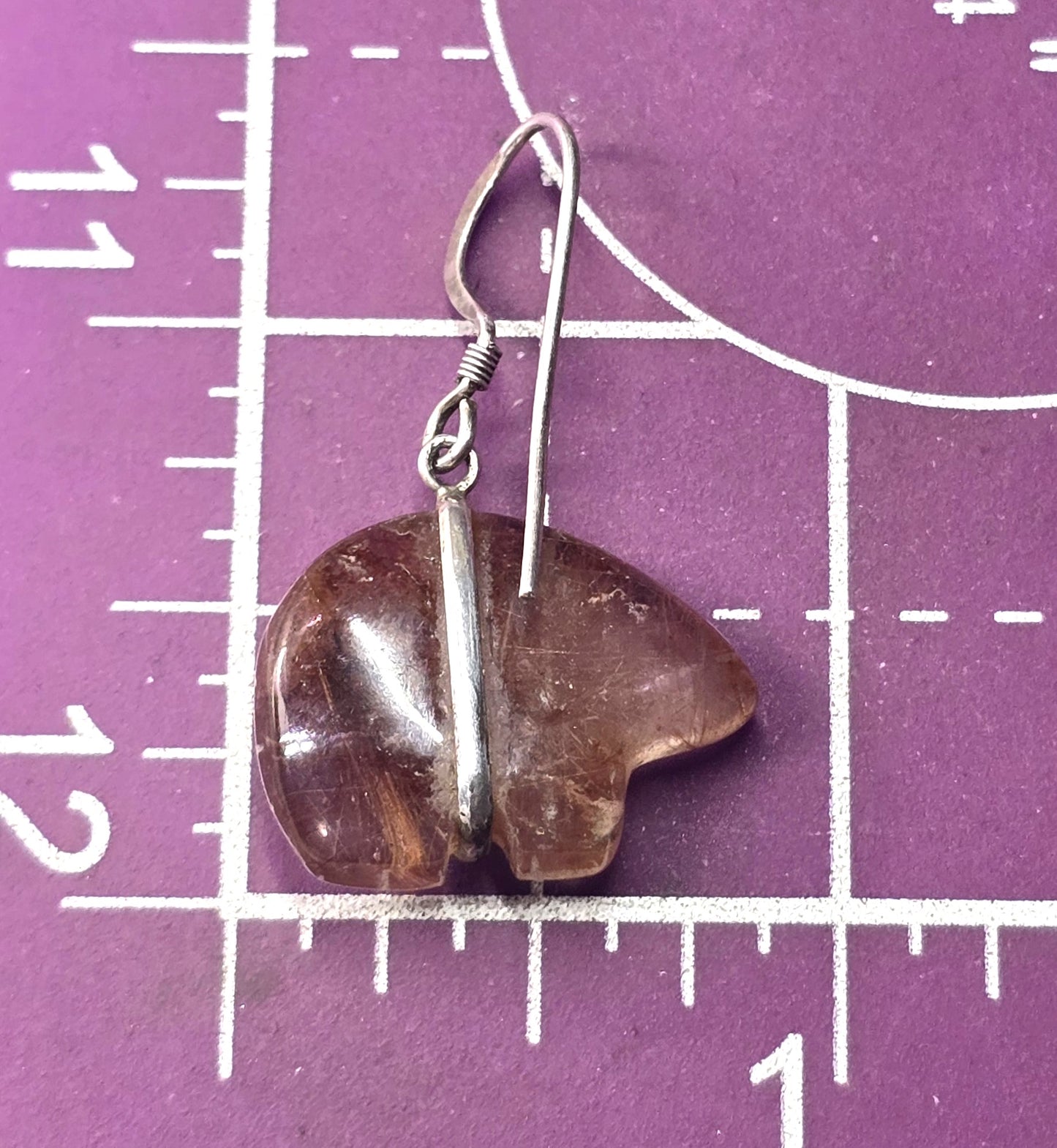 Zuni bear red rutilated quartz sterling silver vintage Southwestern earrings