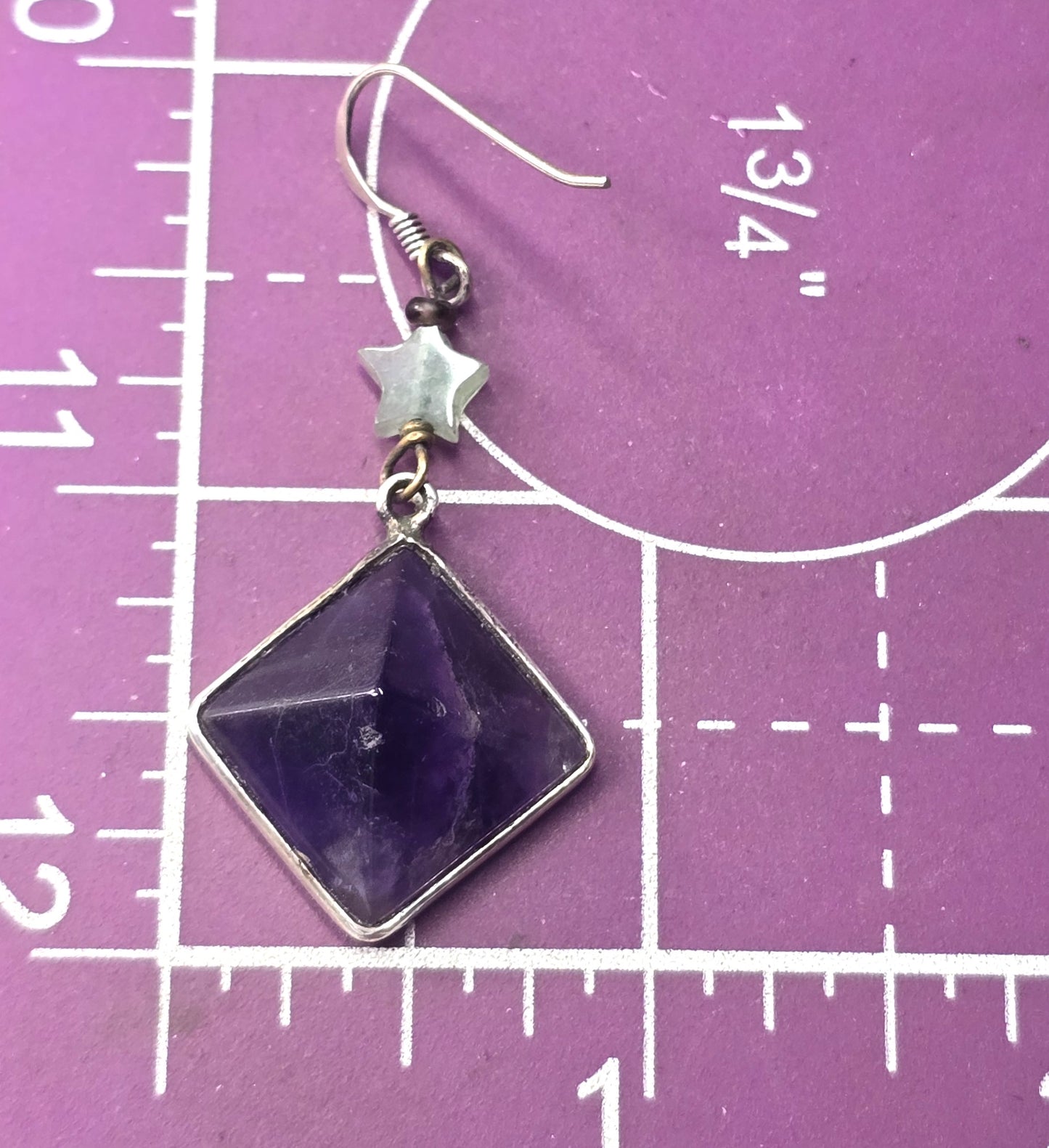 Amethyst pyramid Jadeite star gemstone vintage sterling silver earrings