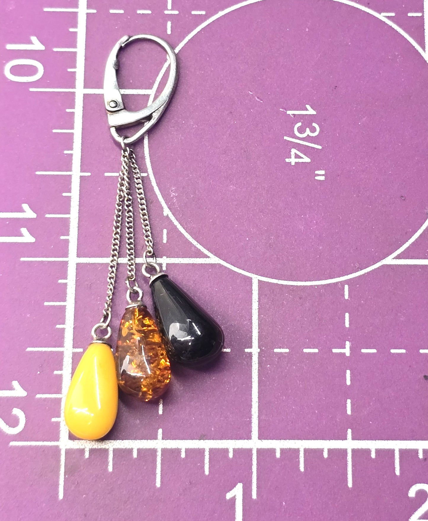 Cherry, cognac and egg yolk amber sterling silver drop lever back earrings