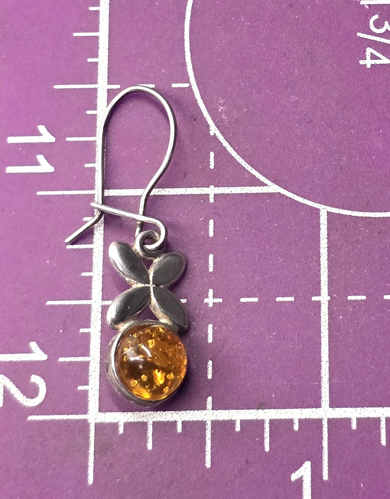 Polish amber sterling silver flower Drop hook and latch earrings