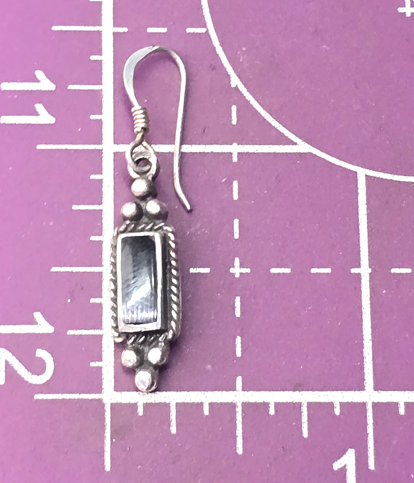 Black enamel sterling silver vintage Bali tribal earrings 925