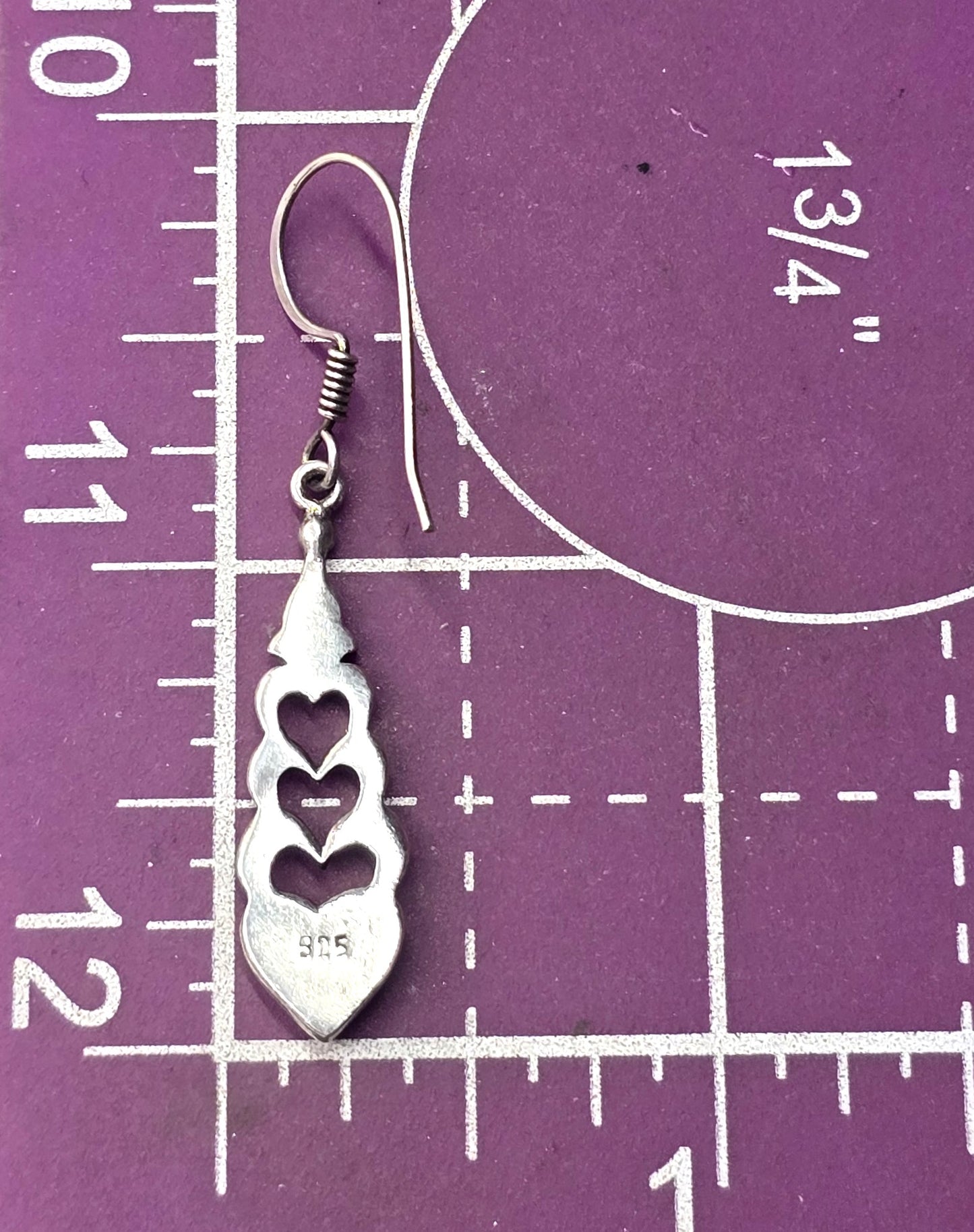 Lapis Lazuli blue heart drop gemstone sterling silver vintage retro earrings