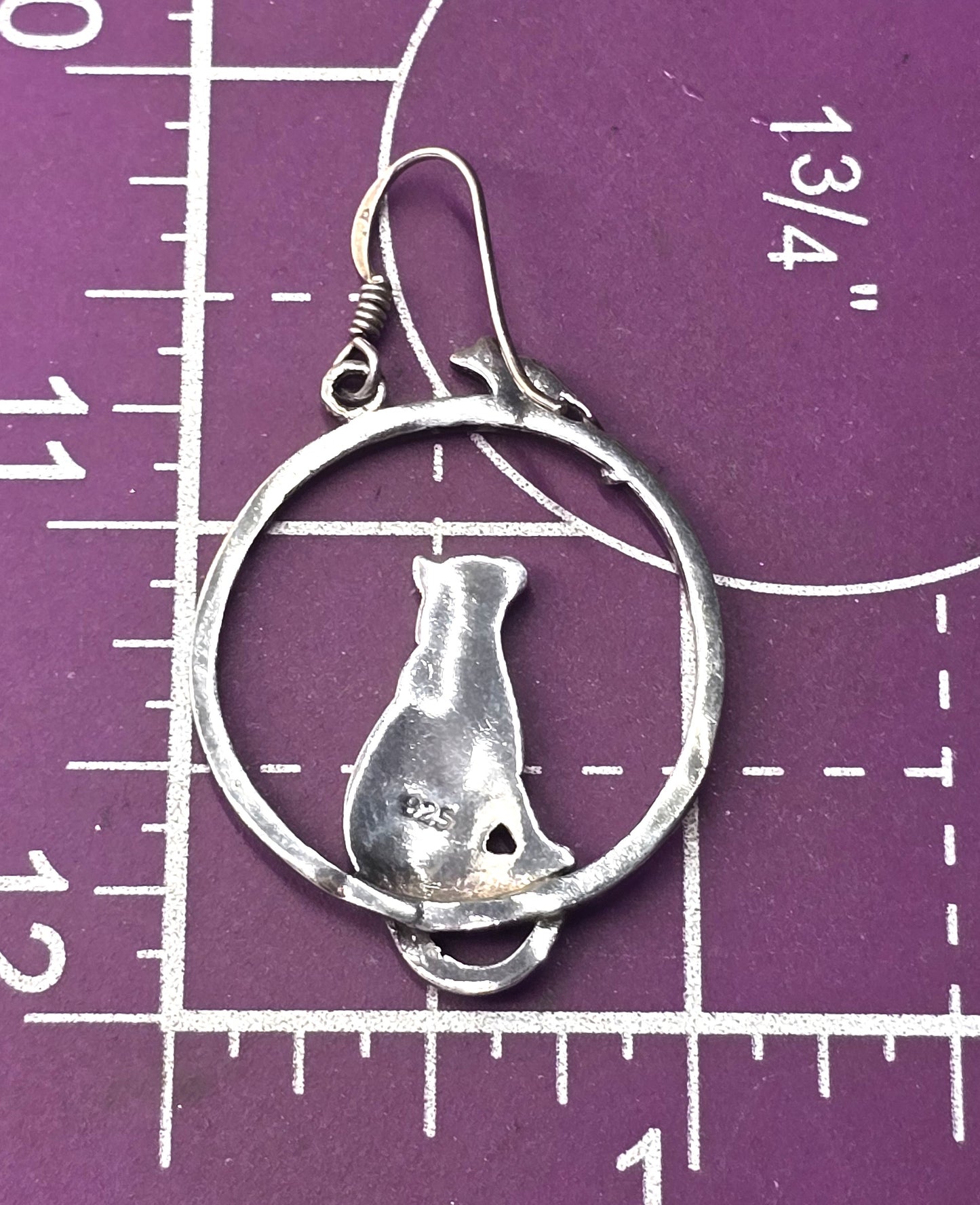 Cat and mouse playing sterling silver large thick hoop vintage Earrings