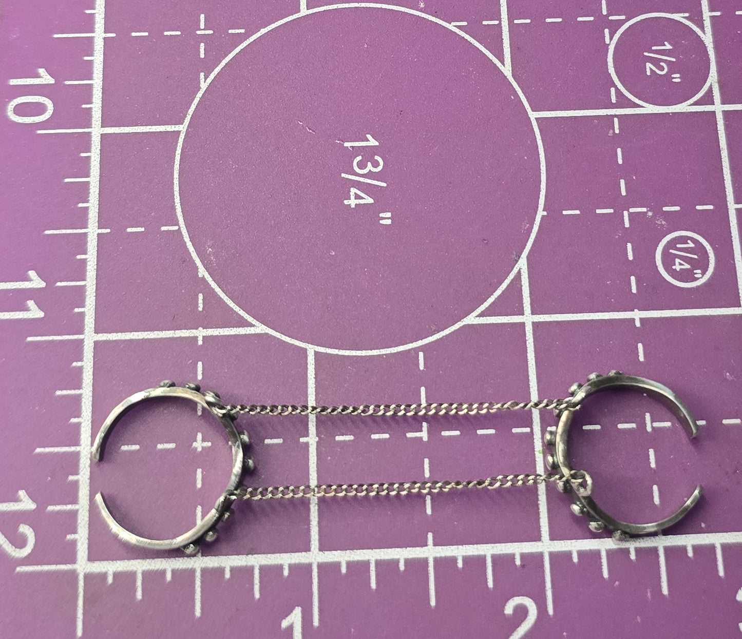 Tribal punk studded sterling silver vintage double ear cuff with connecting chains
