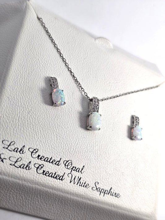 White Fire White sapphire sterling silver drop earrings necklace set