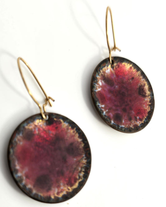 Hogan Bolas Red Enamel over copper Artisan vintage drop earrings