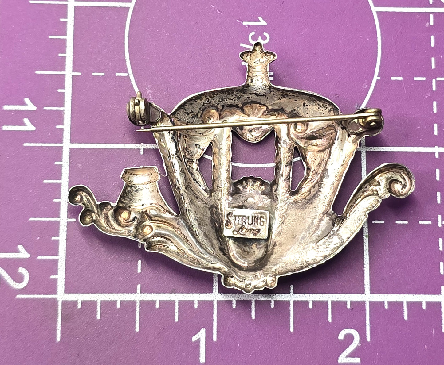 Lang Sterling Silver Vintage Antique Carriage signed Brooch Pin