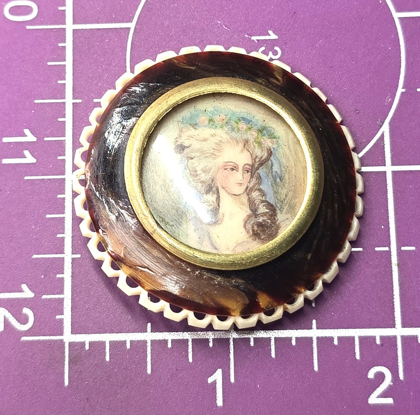 Cameo Art Nouveau hand painted lady vintage celluloid brooch pin