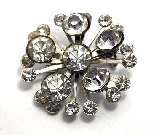 Clear rhinestone vintage flower mid century small scatter brooch