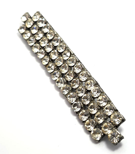 Art Deco Pot Metal long clear rhinestone studded vintage 4" bar pin brooch
