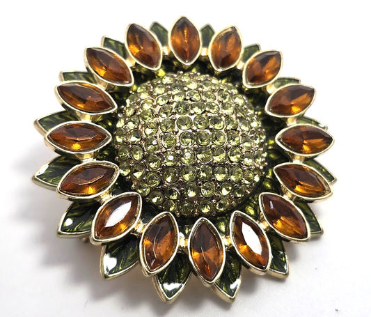 Napier Orange and Green autumn retro rhinestone sunflower vintage flower brooch