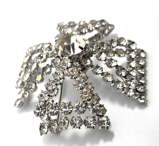 Maltese cross vintage 3D large domed clear rhinestone vintage brooch