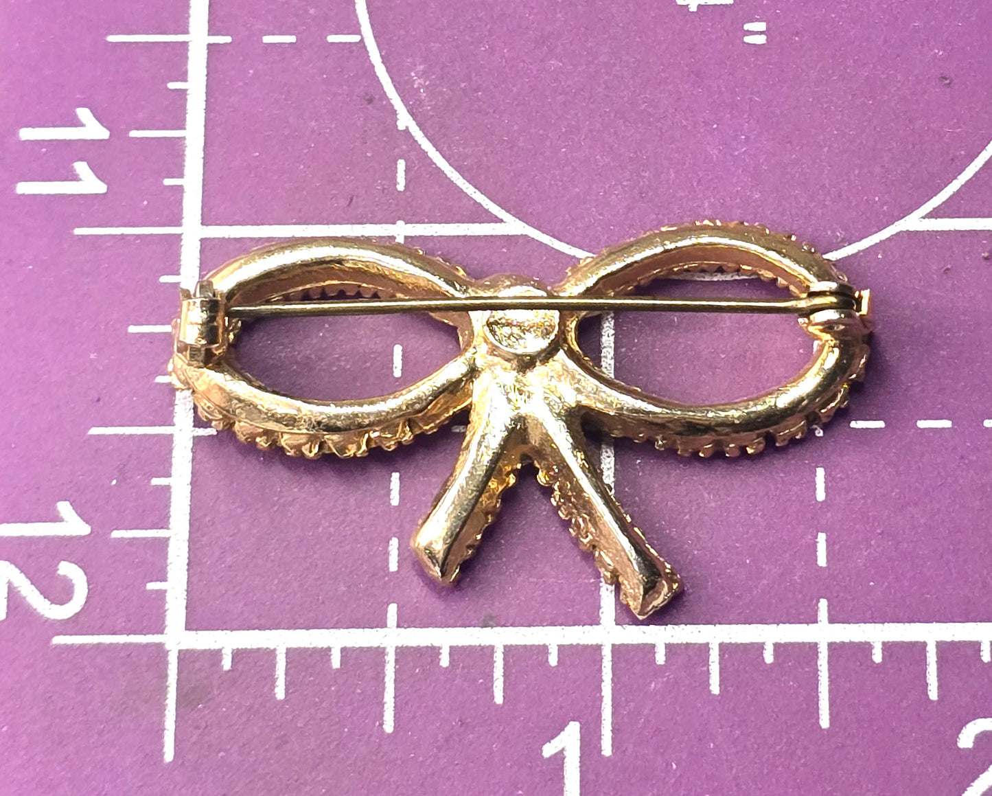 Orange Rhinestone gold toned mid century MCM vintage rhinestone bow brooch