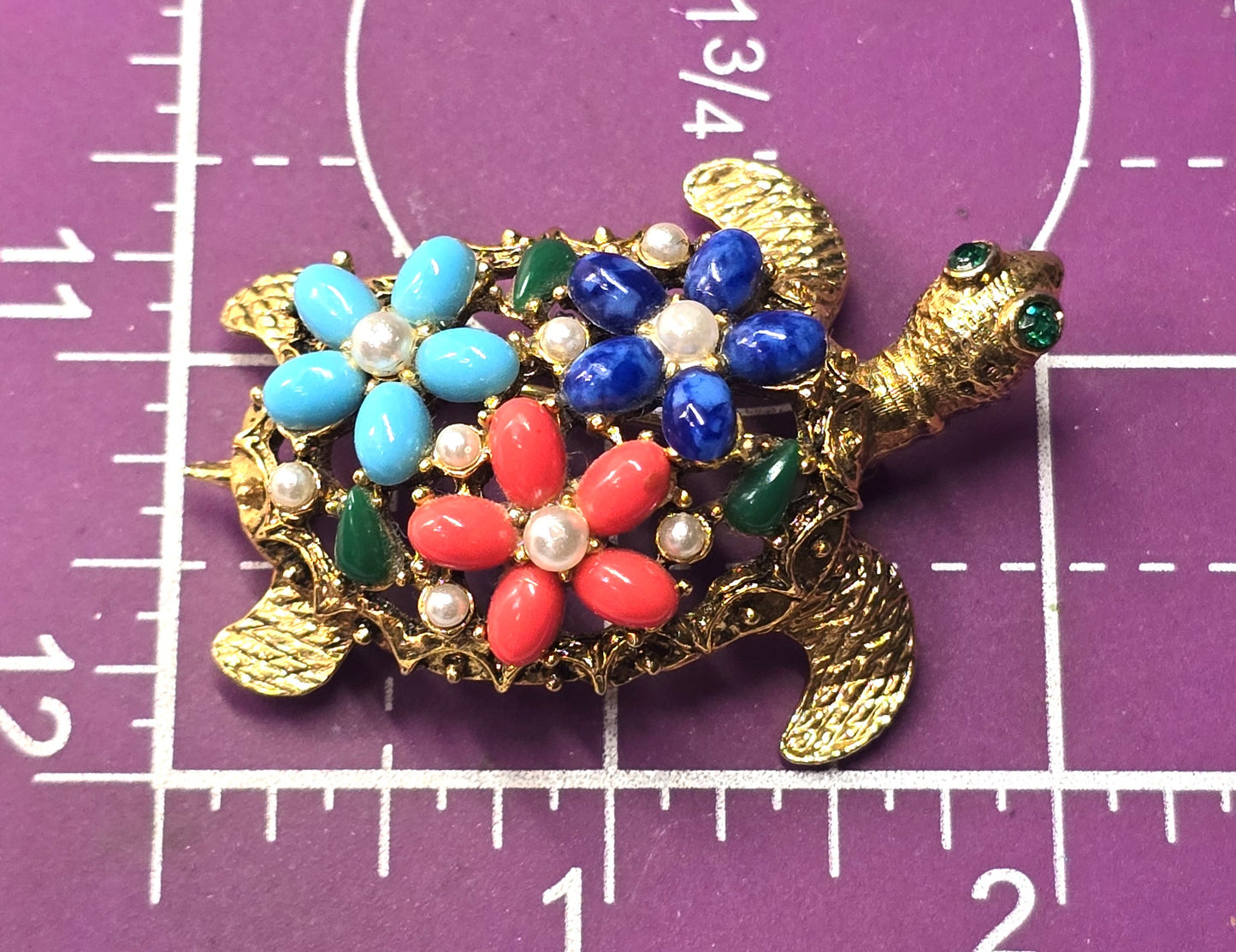 Arthur Pepper ART signed faux pearl flower gold toned vintage turtle brooch