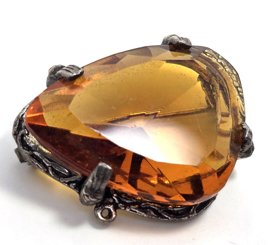 Topaz Colored Faceted Glass Rhinestone Unsigned Vintage Brooch
