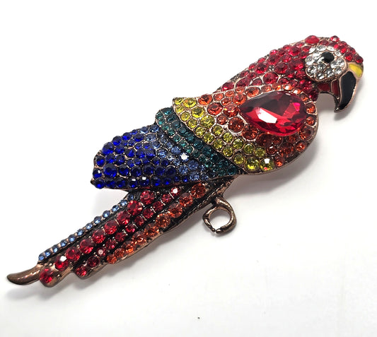 McCaw Parrot red rainbow rhinestone Enamel figural bird brooch