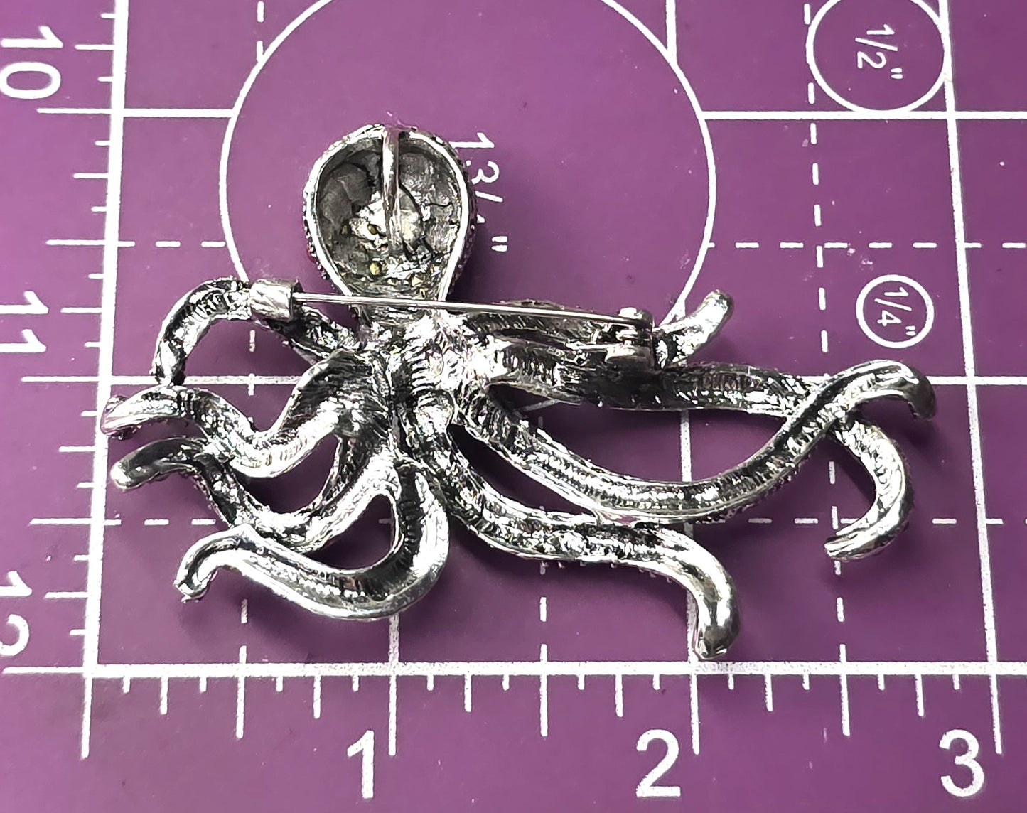 Pink rhinestone large octopus sea creature figural pendant brooch