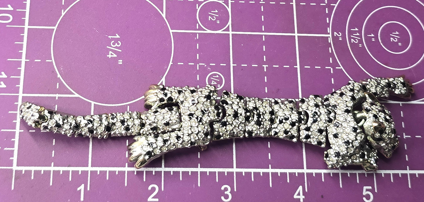 Panther Big Cat Shoulder articulated 1980's vintage Rhinestone Brooch