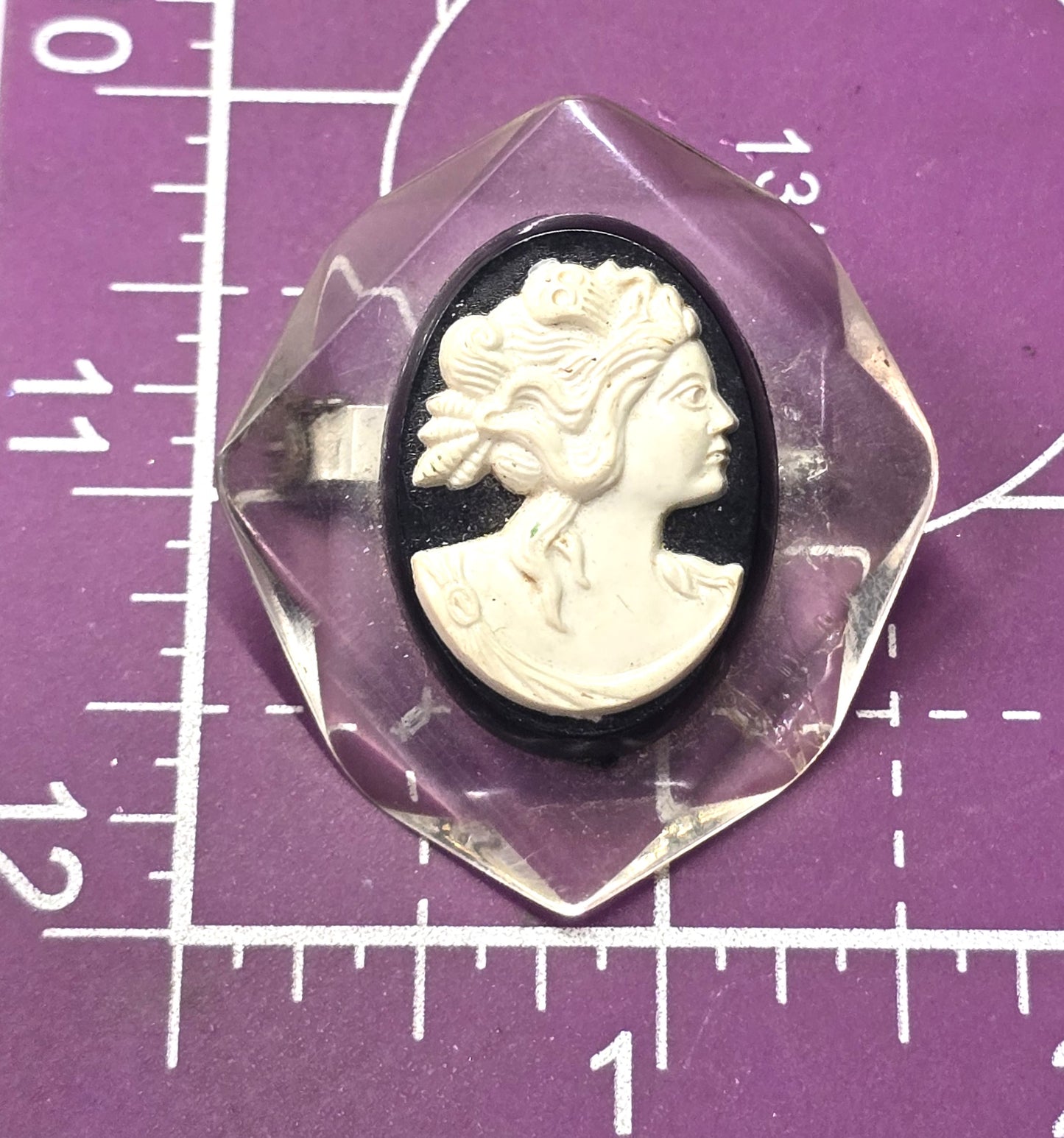 Victorian Revival Black and White Lucite vintage cameo brooch mid century