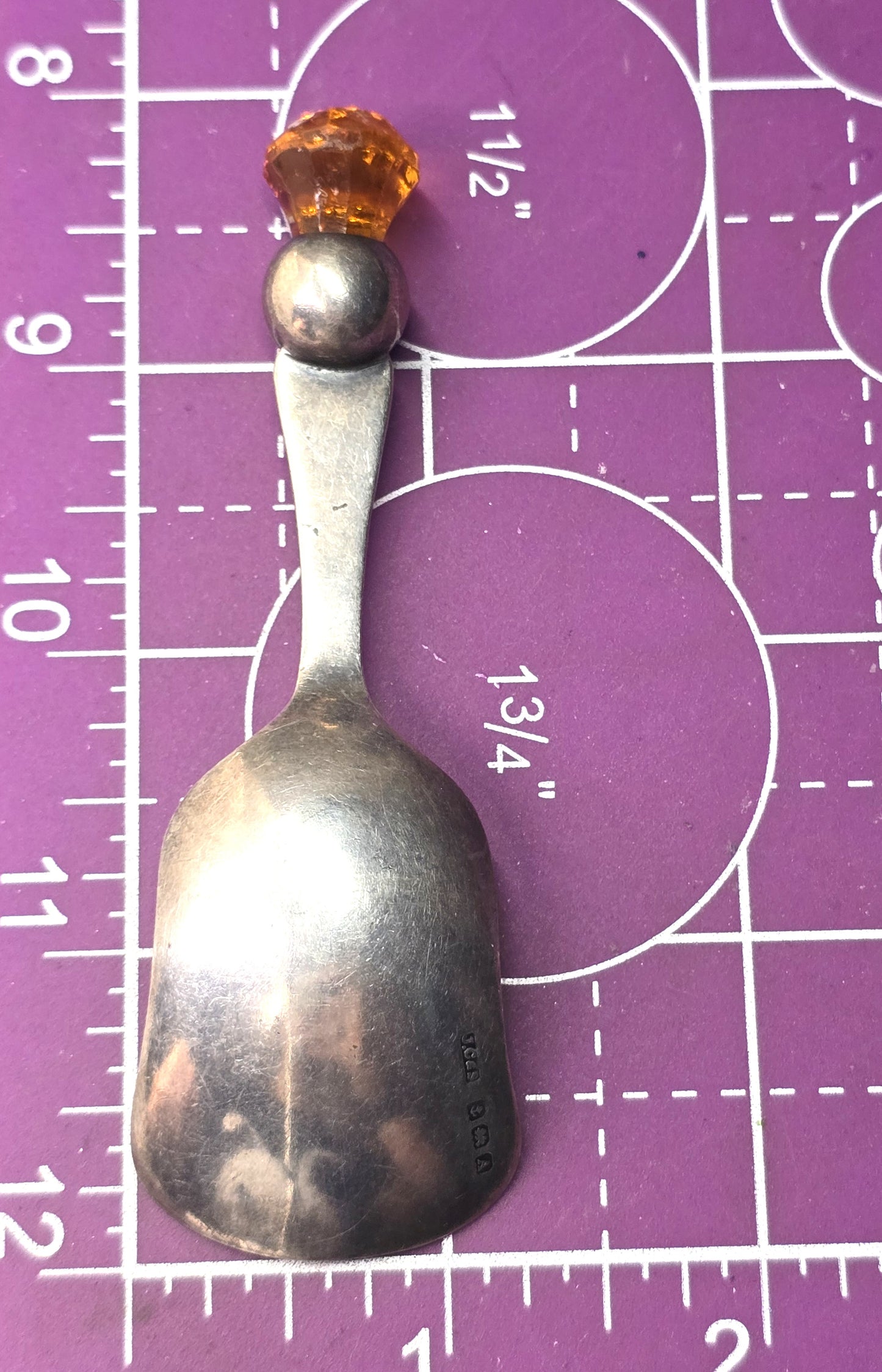 Scottish Thistle orange gem vintage sterling silver 1925 tea cady spoon