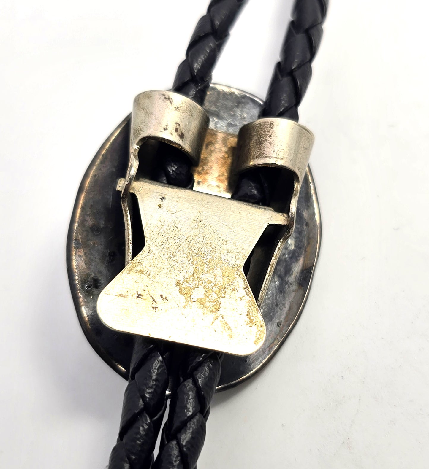 Malachite Sterling silver tipped leather braided Bolo southwestern Neck tie tipped