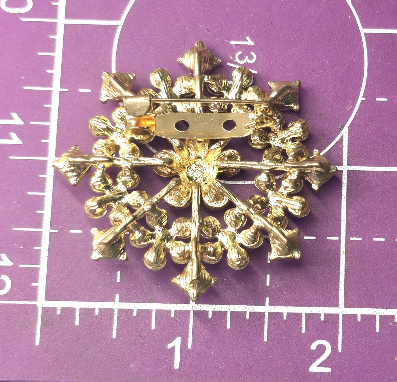 Rhinestone flower Warm amber Aurora borealis AB gold toned scatter brooch
