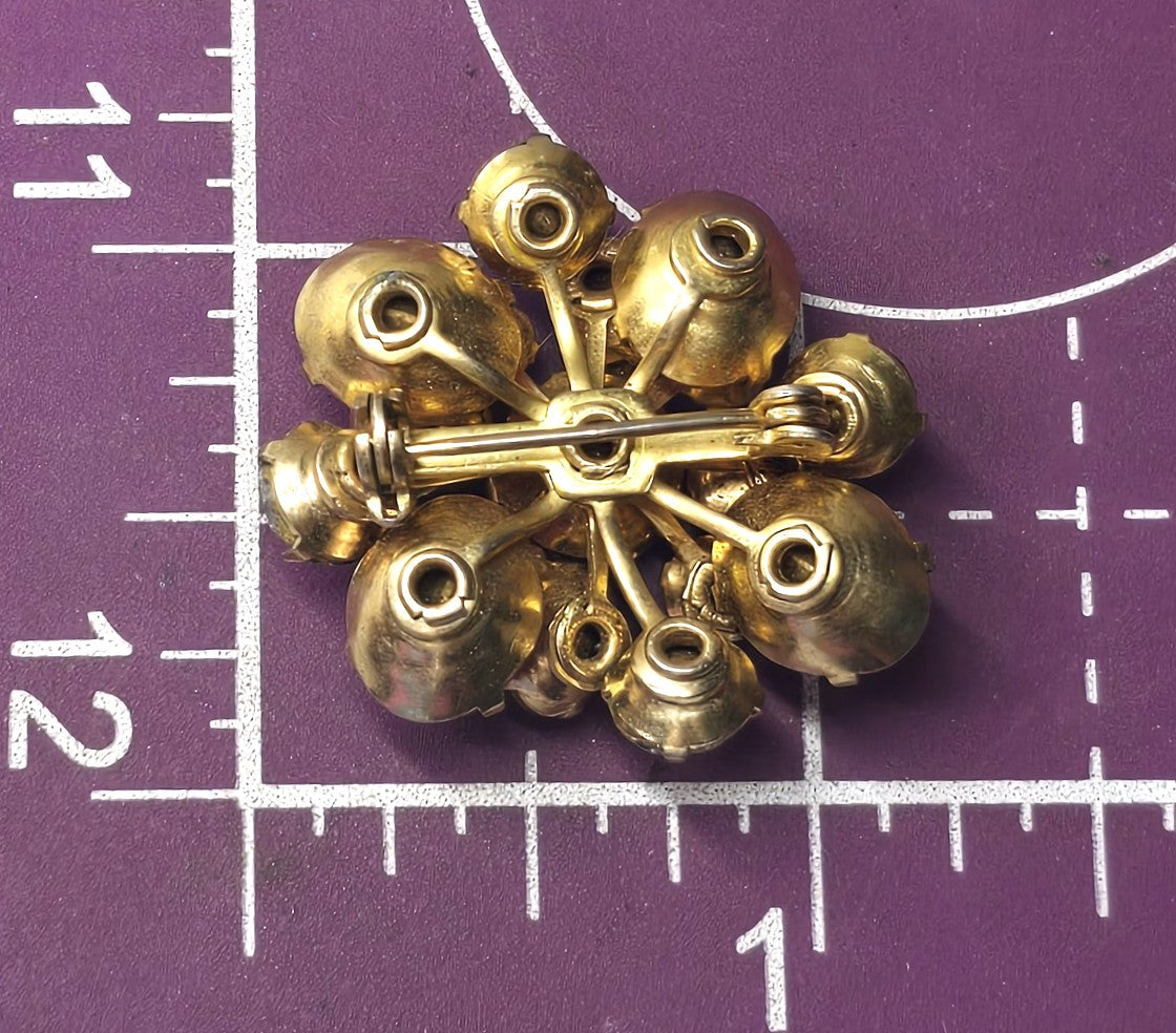 Pink and clear rhinestone vintage flower mid century brooch MCM